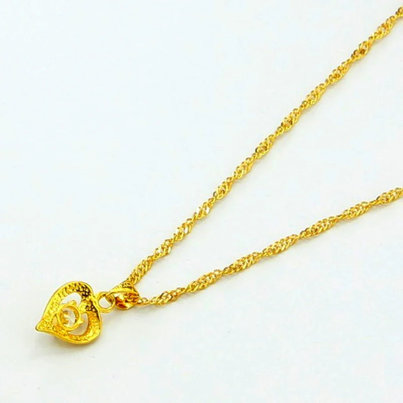 Genuine 24k Gold Necklace Zircon Heart Pendant Water Ripple Chain  Electroplating Gold Jewelry Wedding Gifts for Women image 3