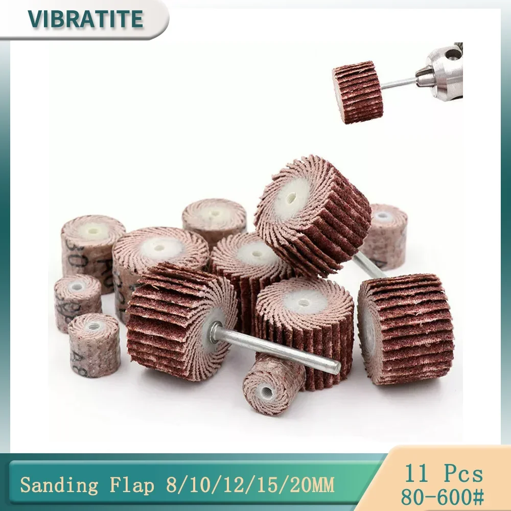 11PCS Schleifklappen-Set 8/10/12/15/20MM mit 3mm Schaft Kopf Sander Schleifwerkzeuge Schleifpapier Rostentfernung für Dremel Präzisionswerkzeuge