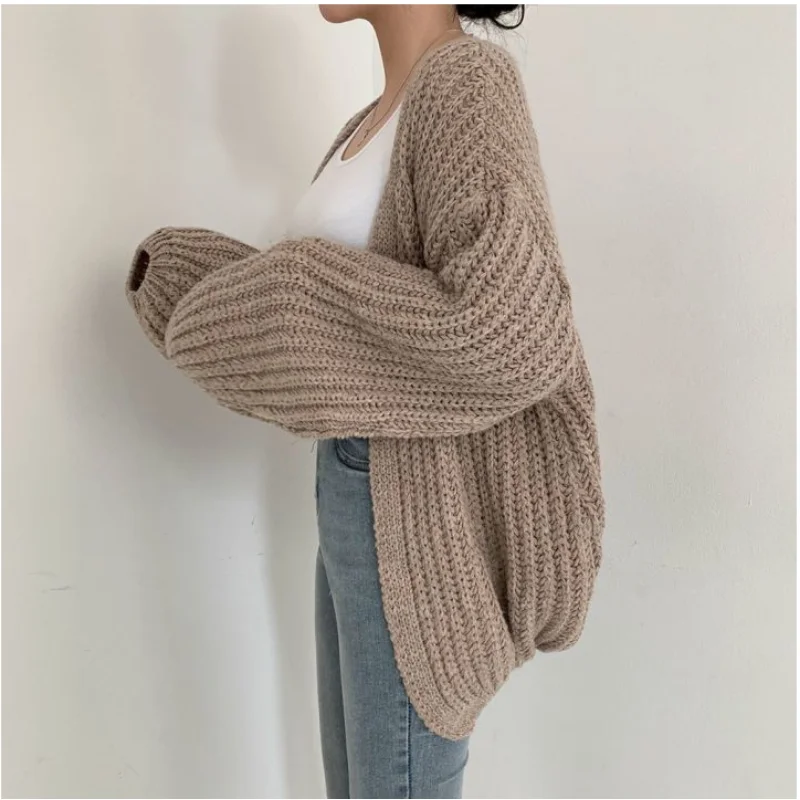 Vintage Women Cardigan Autumn Knitted Sweater Women Casual Korean Harajuku Lantern Sleeve Tops Coat Lazy Wind Y2k Sweater 23328