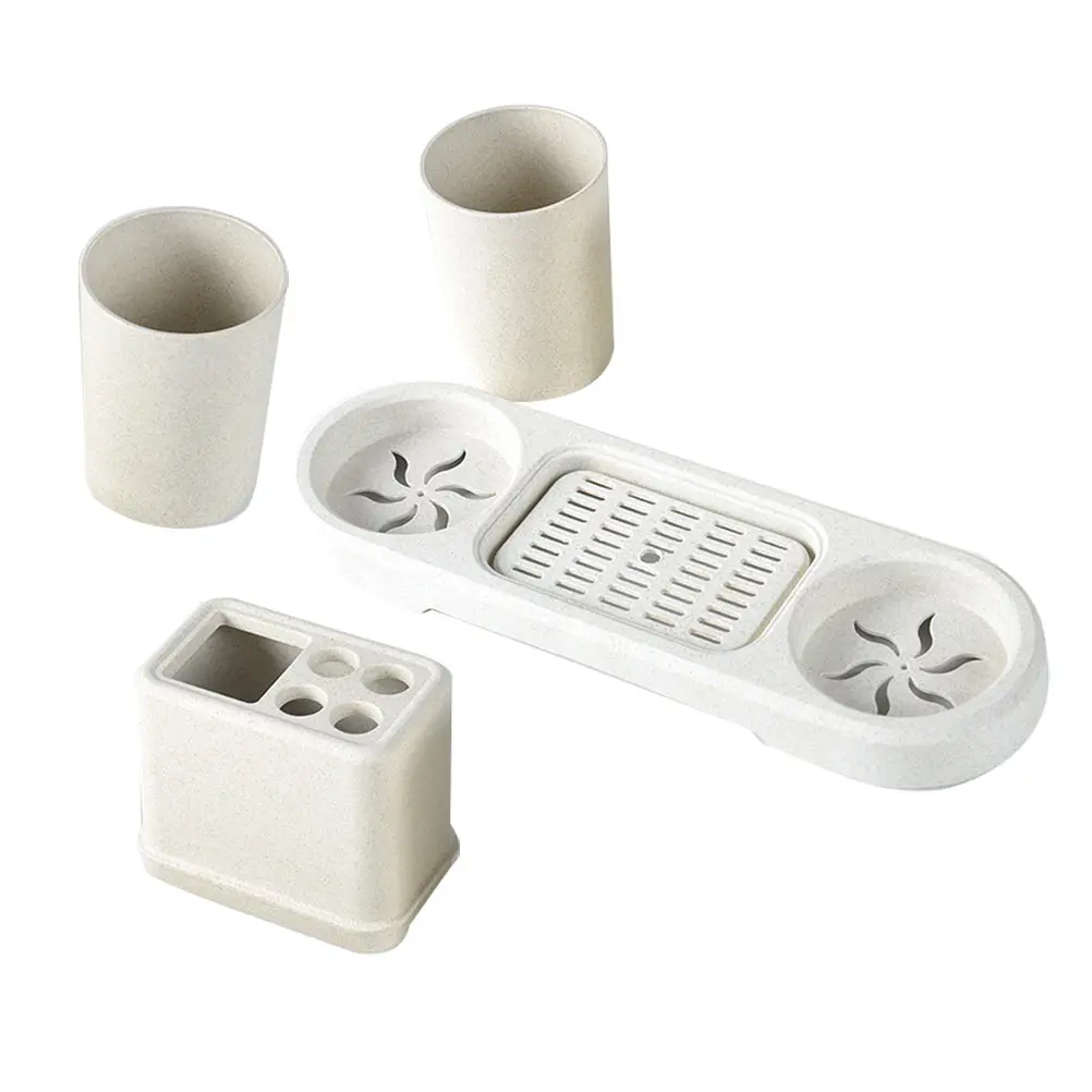 

1 Set White Plastic Toothbrush Holder Set 2 Cups Food-Safe Pp Anti-Slip Electric Toothbrush Rack Storage Bathroom Toilet