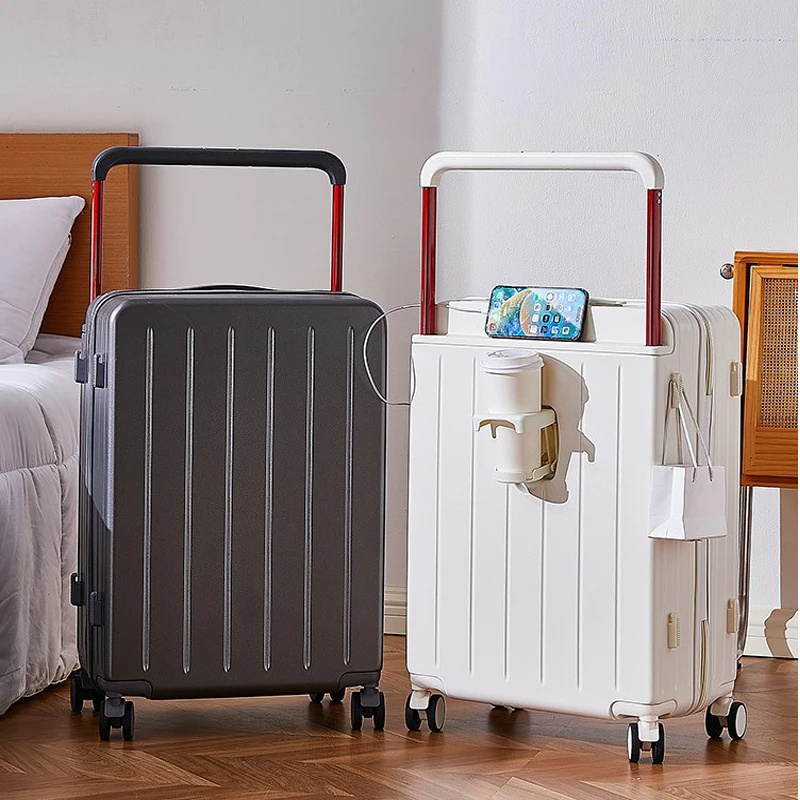 

Wide Trolley Luggage 20 inch Boarding Box Lightweight Travel Suitcase 24/26 Trolley Case with Cup Holder USB Port Cabin Bag