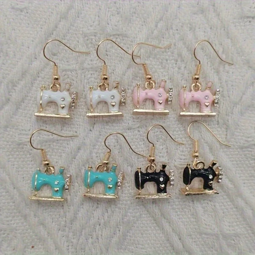 Exaggerated Vintage Sewing Machine Earrings Enamel Exquisite Drip Oil Earrings Multi-color Creative Alloy Earrings Daily