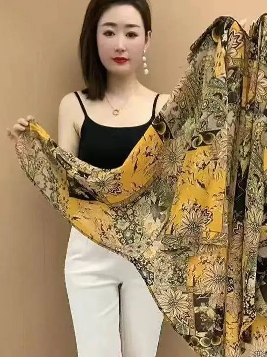 

New Ladies Fashionable Loose Print Lightweight Summer Sun Protection Clothing Large Size High End Vintage Style for Mommy
