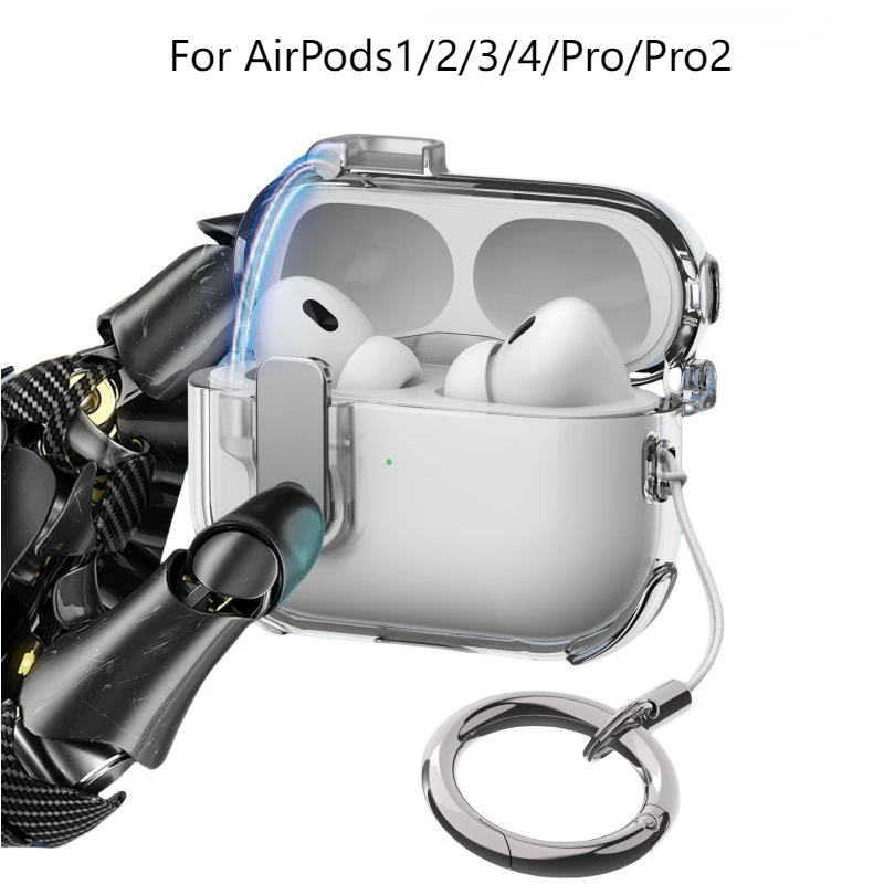 

Bluetooth - friendly Transparent Shockproof Silicone Cover For AirPods 1/2/3/4/Pro/Pro2: Dustproof & Comes with Ring - buckle