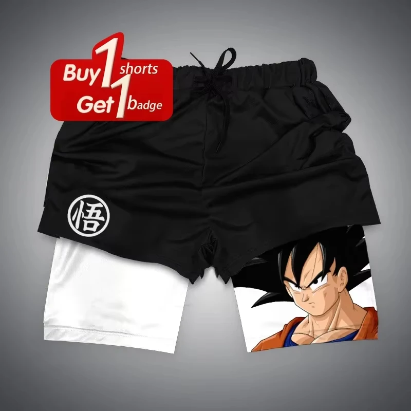 

Летние мужские шорты Dragon Ball Y2k с аниме-принтом, двухслойные компрессионные брюки 2-1 для бега, быстросохнущие пляжные брюки, одежда для спортзала
