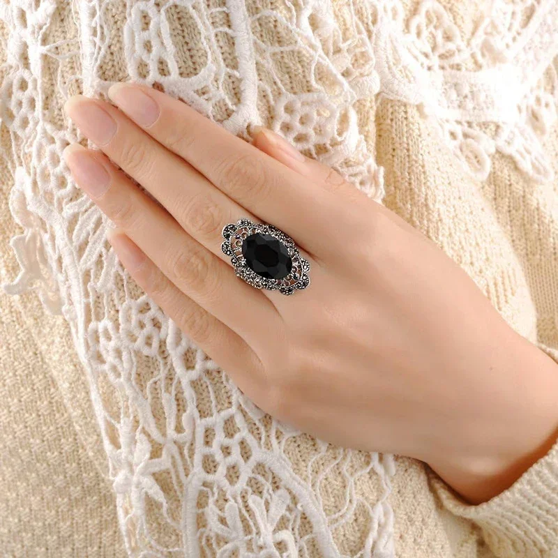 CAOSHI Gorgeous Oval Black Zirconia Finger Ring Female Luxury Party Accessories Temperament Charming Lady Wedding Jewelry Gift