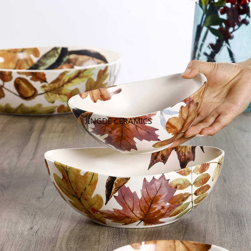 1pc Ceramic Maple Leaf Bowl Alien Fruit Salad Bowl Breakfast Cup Main Dish Plate Kitchen Utensils Maple Leaf Pattern Design