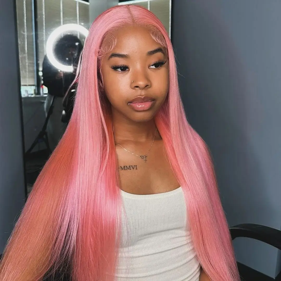 

13x6 13x4 Hd Lace Frontal Wigs Pink Wig 30 Inch Bone Straight Colored Brazilian Wigs On Sale Lace Front Human Hair Wig