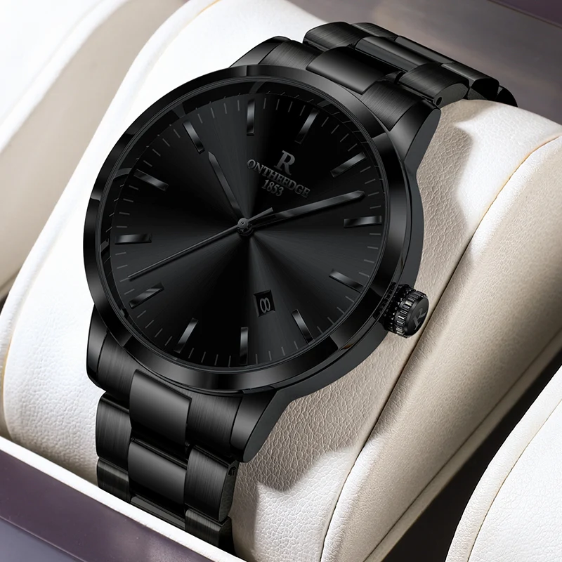 

Классические черные наручные часы для лучших брендов, роскошные деловые часы с датой, водонепроницаемые мужские кварцевые наручные часы из нержавеющей стали Relogio Masculin