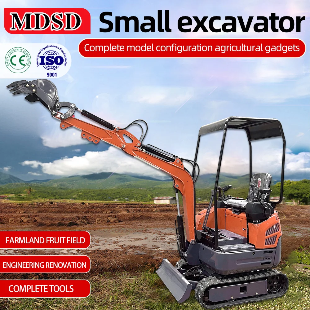 Mini escavadeira hidráulica de esteira, venda quente de 1,2 toneladas, uso de pomar agrícola, ensacador de 1,8 toneladas, escavadeira pequena doméstica epa euro 5 personalizada