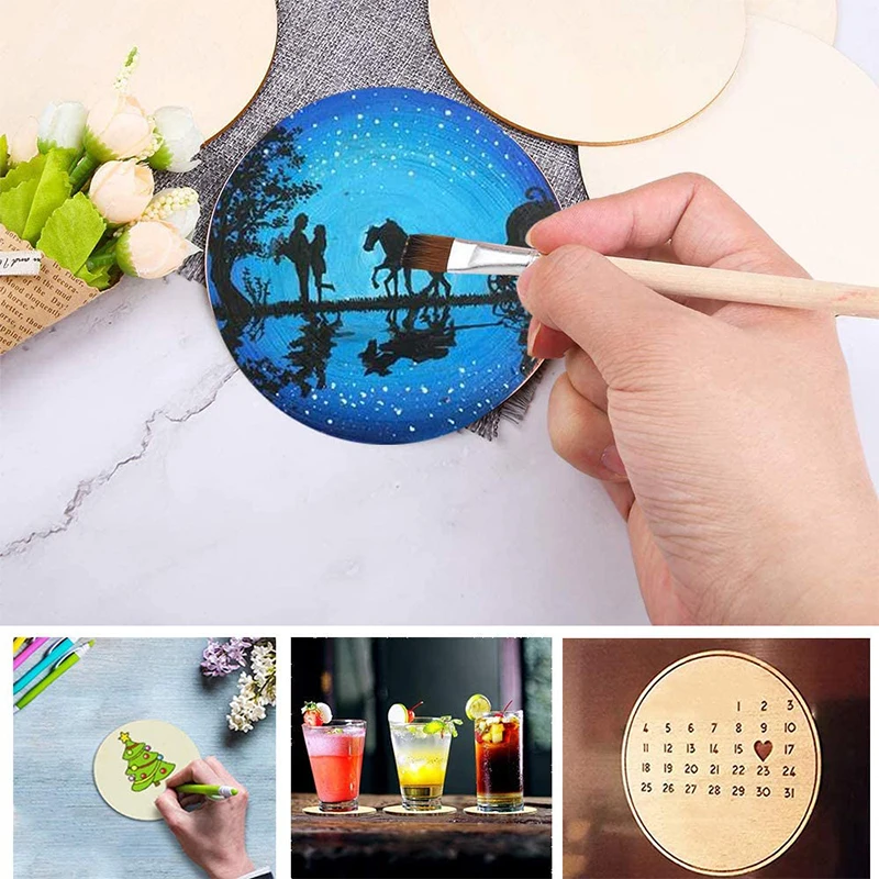 Unfinished Wood Circle Blank Round Slices Disc Wooden Cutouts Pieces DIY Crafts Coasters Painting Staining Home Decoration MDF