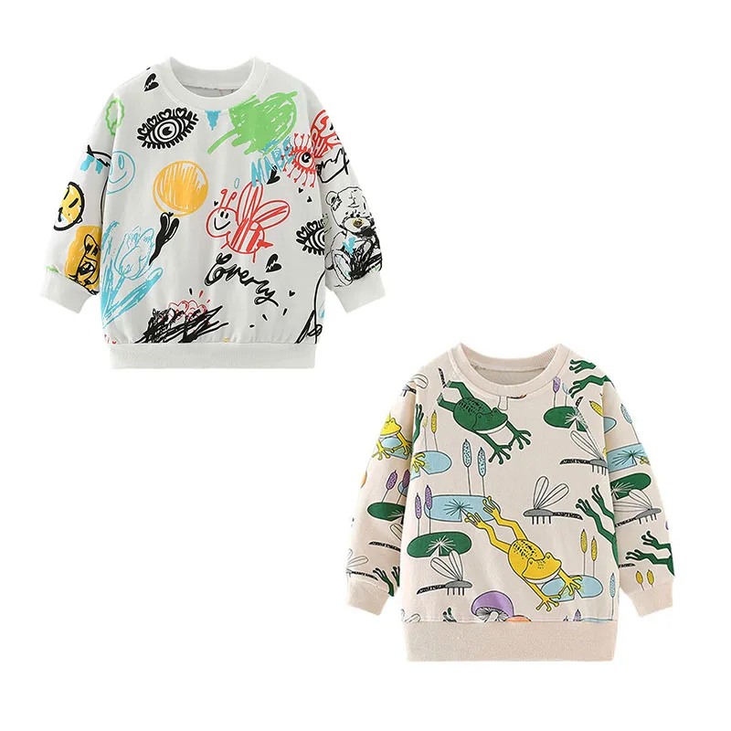 

Hot Selling 2-7T Animals Printed Frog Girls Sweatshirts Girls Toddler Kids Clothing Autumn Spring Sport Baby Hooded Shirts