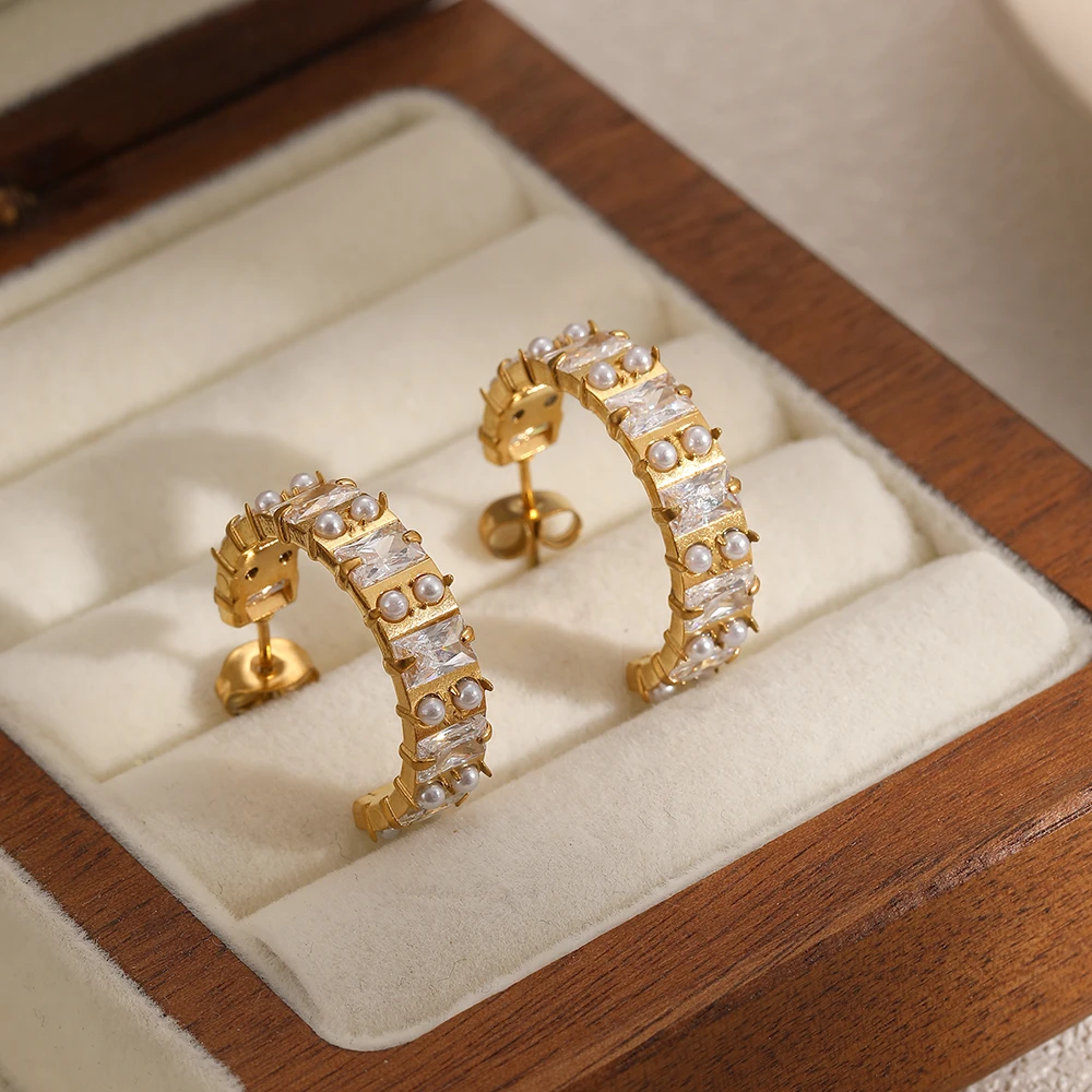 

TD New Design Stainless Steel Starfish inlaid with zircon Stud Earrings for Women Gold Color Earrings Aesthetic Summer Jewelry