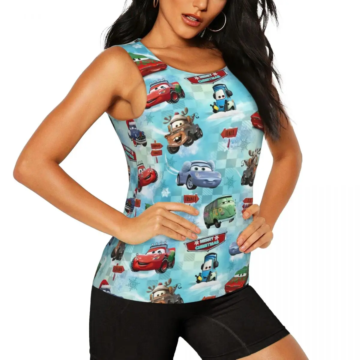 Custom Lightning McQueen Car Anime Yoga Tank Tops Women's Workout Gym Sports Shirt