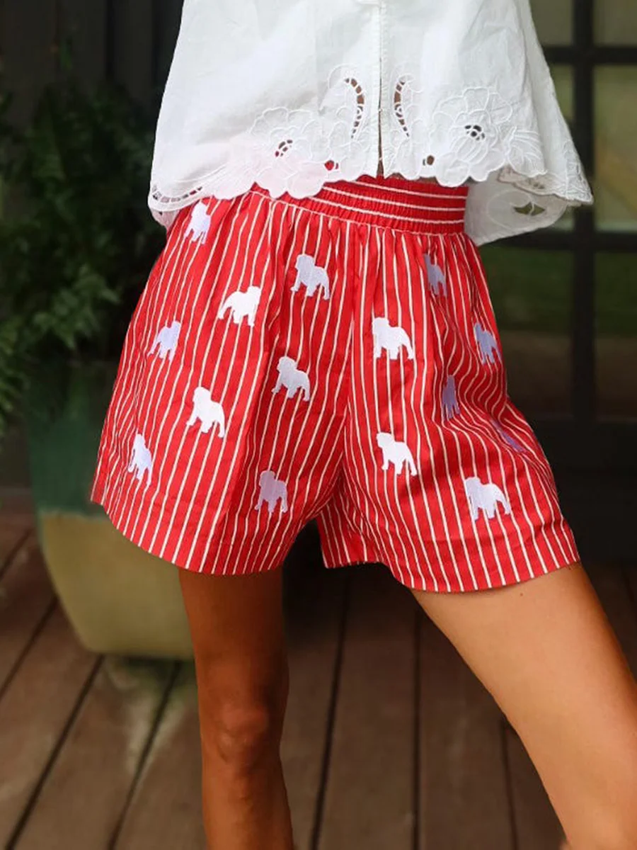 Women Floral Print Shorts Contrast Color Glass Animal Elastic Waistband Summer Leisure Lounge Short Pants with Pockets