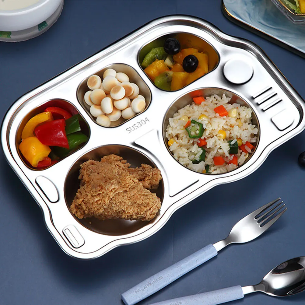 

Stainless Steel Divided Plate Household Food Plate Cartoon Kitchen Breakfast Tray Food Serving Tray for Kids