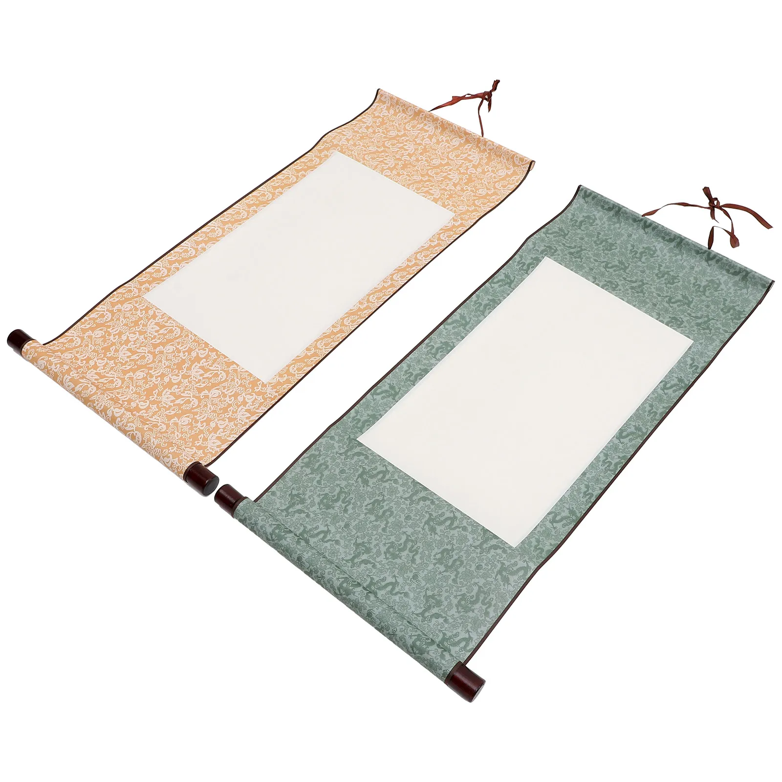 

2 Pcs Blank Scroll Calligraphy Painting Chinese Xuan Paper Rice Paper Imitation Silk Two Feet Hanging Vertical Blue Teaching