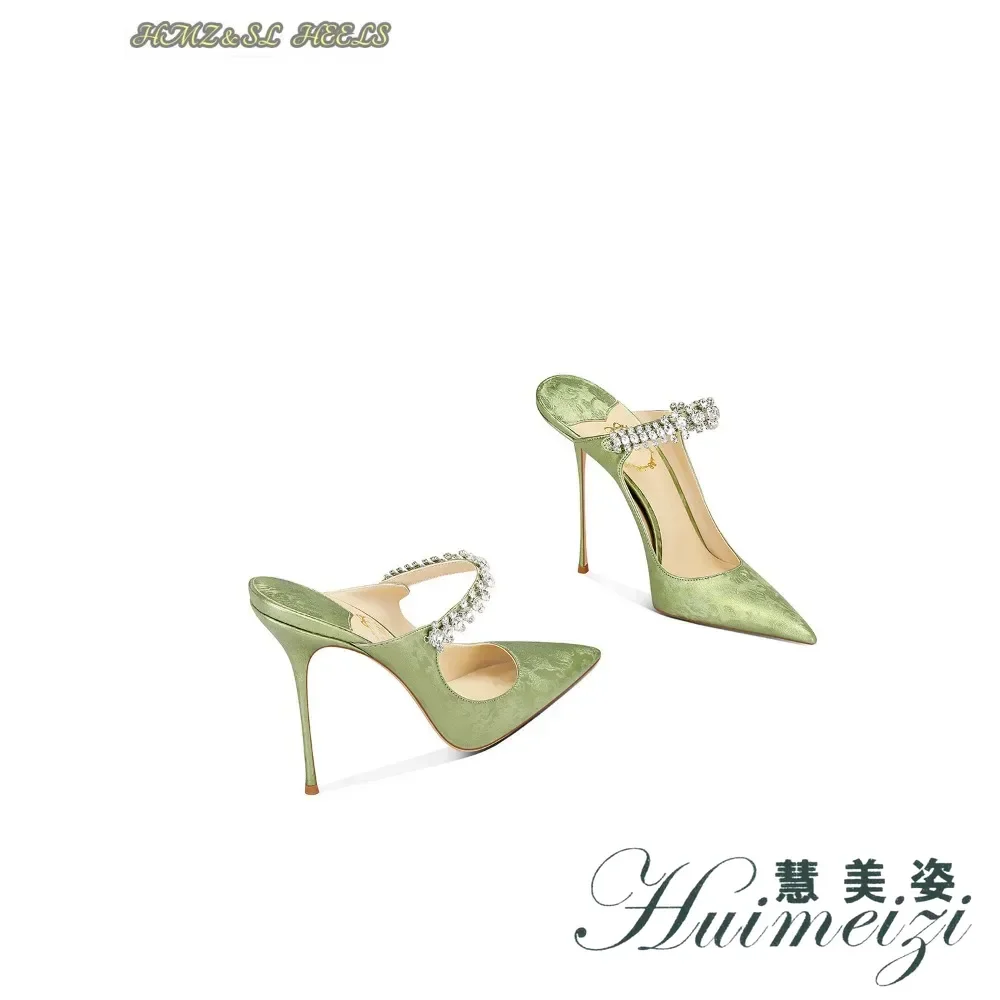 HMZ 2027 Spring New Chinese Style Pointed Toe Stiletto Heels Open Back Fashion Sandals Women Elegant High Heels