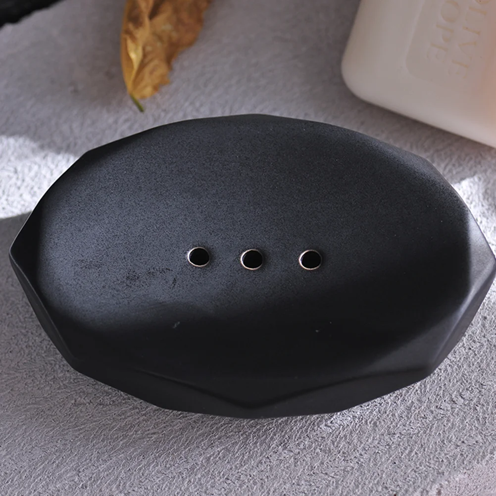 1pc Ceramic Soap Box Creative Soap Dish Artistic Soap Holder Bathroom Supply for Home Dorm Hotel Black