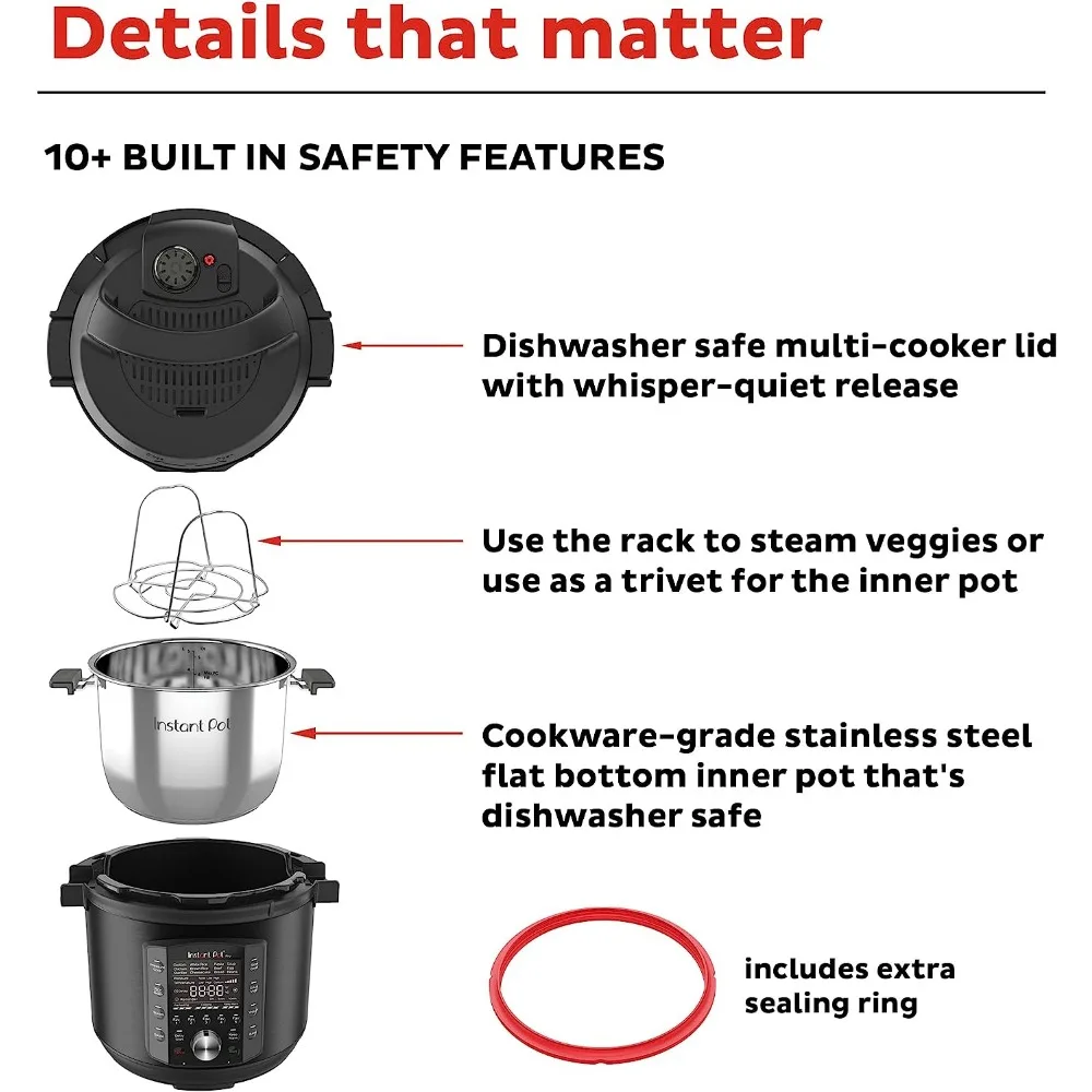 (8 QT) 10-in-1 Pressure Cooker, Slow Cooker, Rice/Grain Cooker, Steamer, Sauté, Sous Vide, Yogurt Maker, Sterilizer, and Warmer