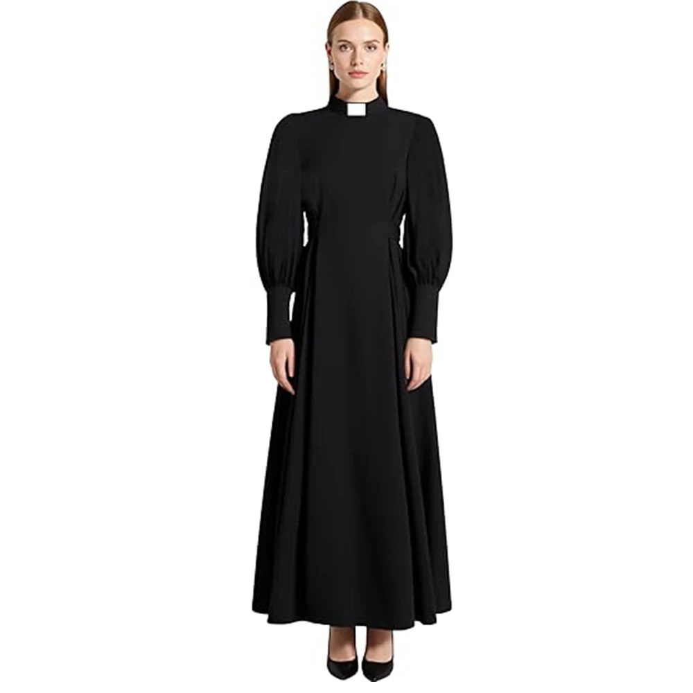 

Церковное платье духовенства для женщин, элегантное платье макси с длинными рукавами и вставкой-стойкой, сорочка