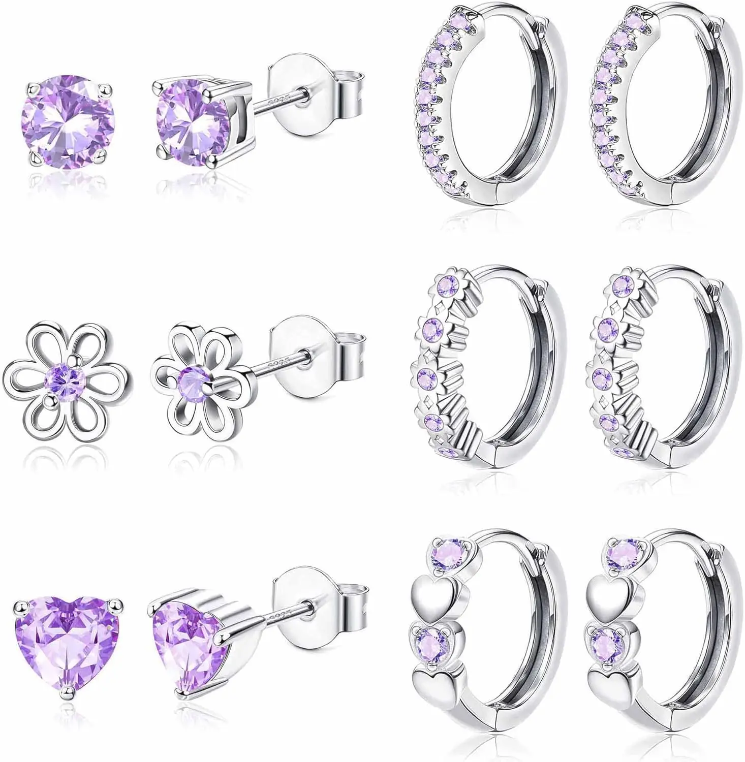 

6 Pairs Small Earrings Set for Women Girls 925 Sterling Silver Post Stud and Hoop Earrings Set