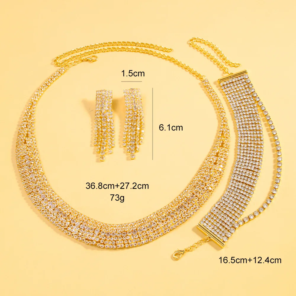 Stonefans Multiple Rows Necklace Earrings and Braacelet Set  Women Luxury Accessories Rhinestone Wedding Jewelry Sets Bridal New
