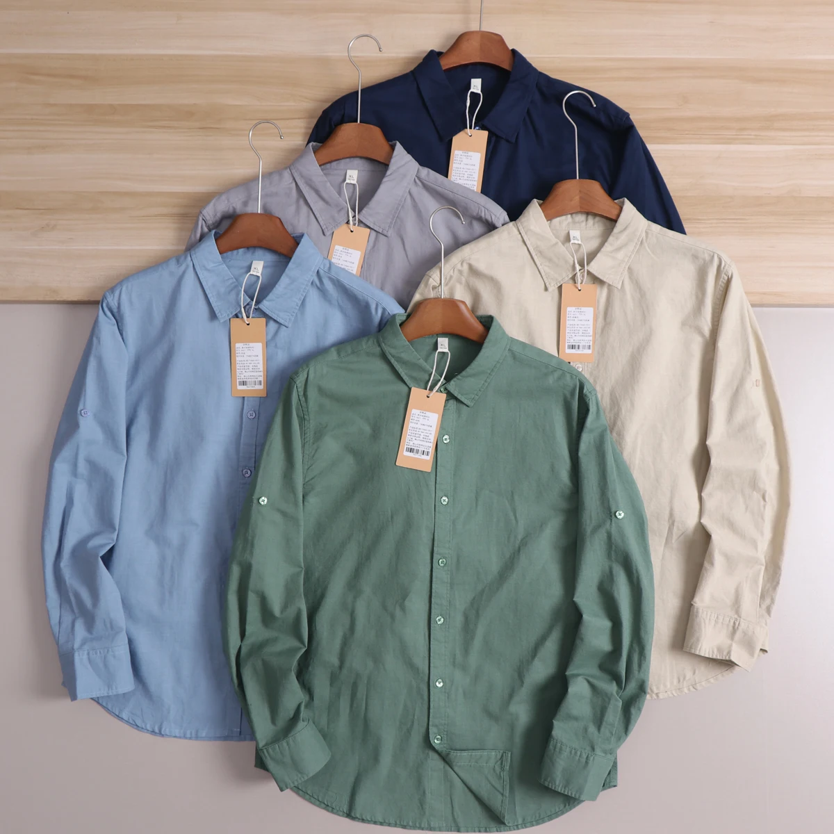

Spring Men's Pure Color Casual Long Sleeve Shirt Cotton Linen Blend Breathable Moisture Wicking Classic Style Button up