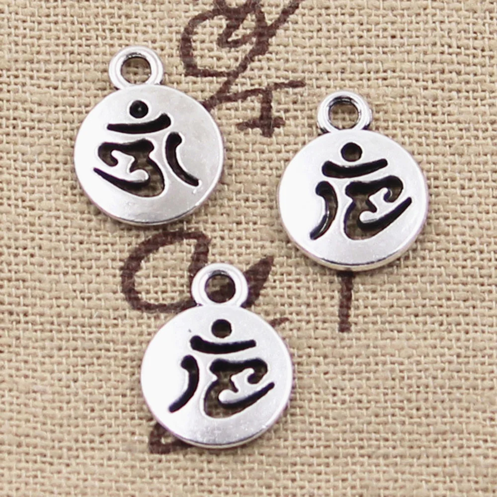 30pcs Charms Yoga Om 14x10mm pendenti Color argento antico che fanno gioielli tibetani fatti a mano fai da te