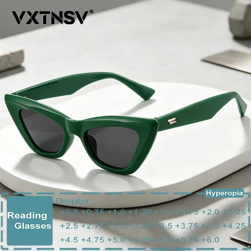 Personalized Small Frame Cat Eye Gray Reading Glasses Women Sunshade Prescription Eyewear Custom Anti Blue Light Optical Lenses