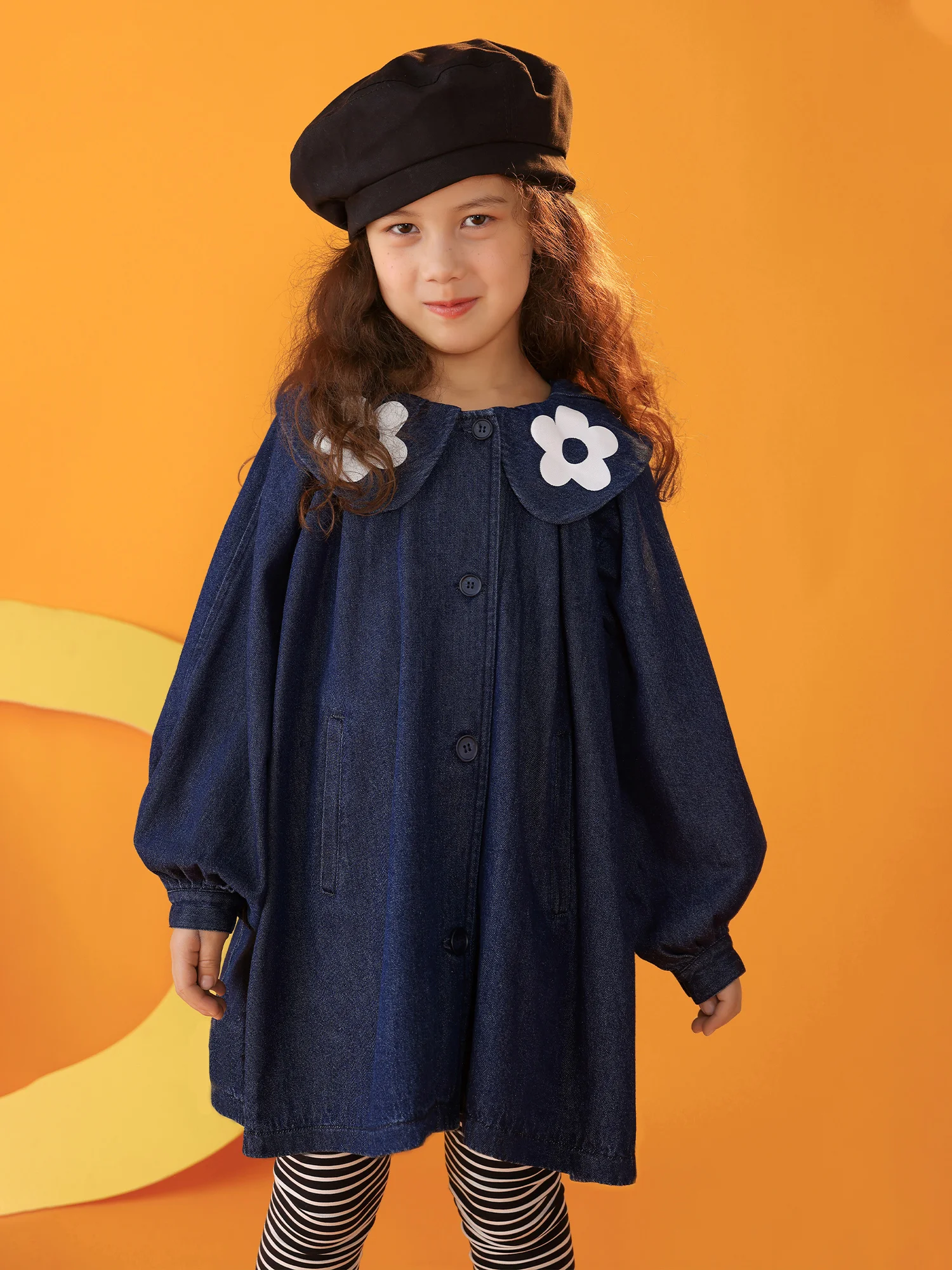 

Baby Girls Full Sleeve Denim Outerwear 87.5% Cotton 2022 Autumn New Arrival Deep Blue Cute Flower Kids Clothes 150cm Child Wear