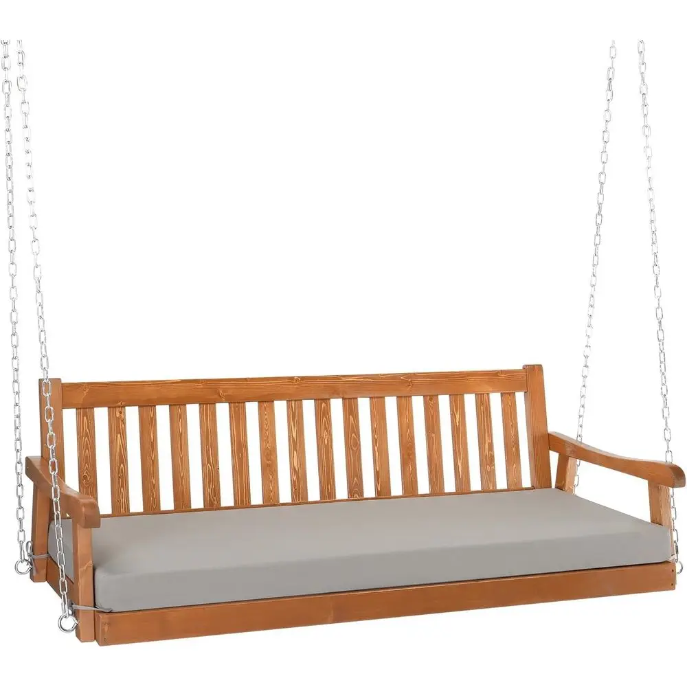 

Прочные садовые качели из сосны на 6 мест, грузоподъемность 880 фунтов, с регулируемыми цепями и серыми подушками, коричневистого цвета