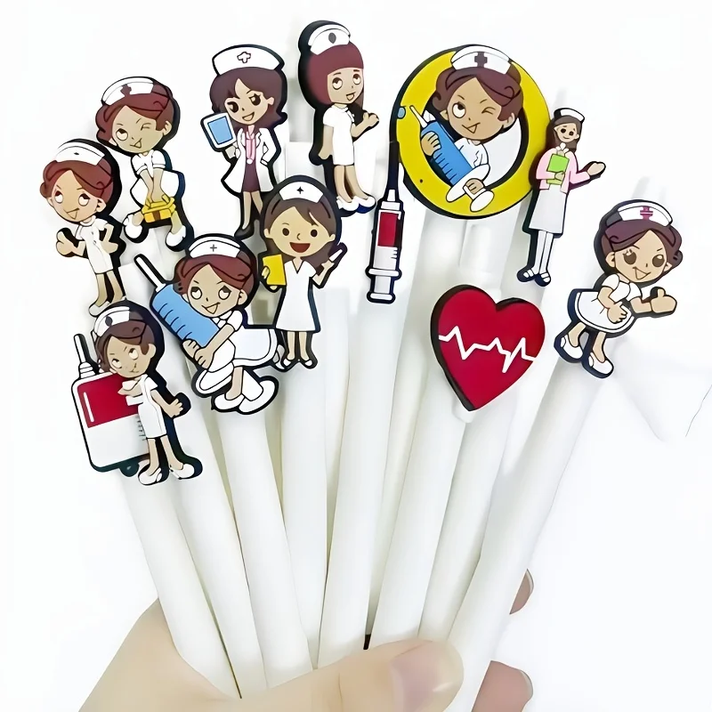 

12Pcs nurse-themed patch pen, white PVC soft patch ballpoint pen, student signature gender-neutral pen, random style