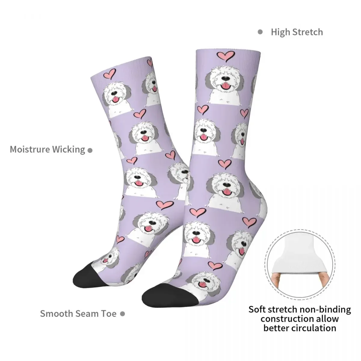 LOVE Gray Grey And White Sheepadoodle 3 Socks Harajuku High Quality Stockings All Season Long Socks Accessories for Man's Woman