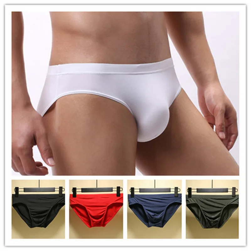 New men\'s ice silk panties e a trace of ultra-thin silky breathable translucent low waist briefs comfortable cool underwear male