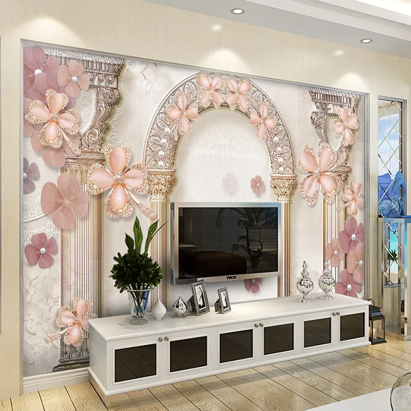 Estilo Europeu Coluna Romana Jewel Pearls Wallpaper, Photo Murais, 3D, Sala, TV, Sofá, Decoração de Luxo, Pano de Parede, Impermeável