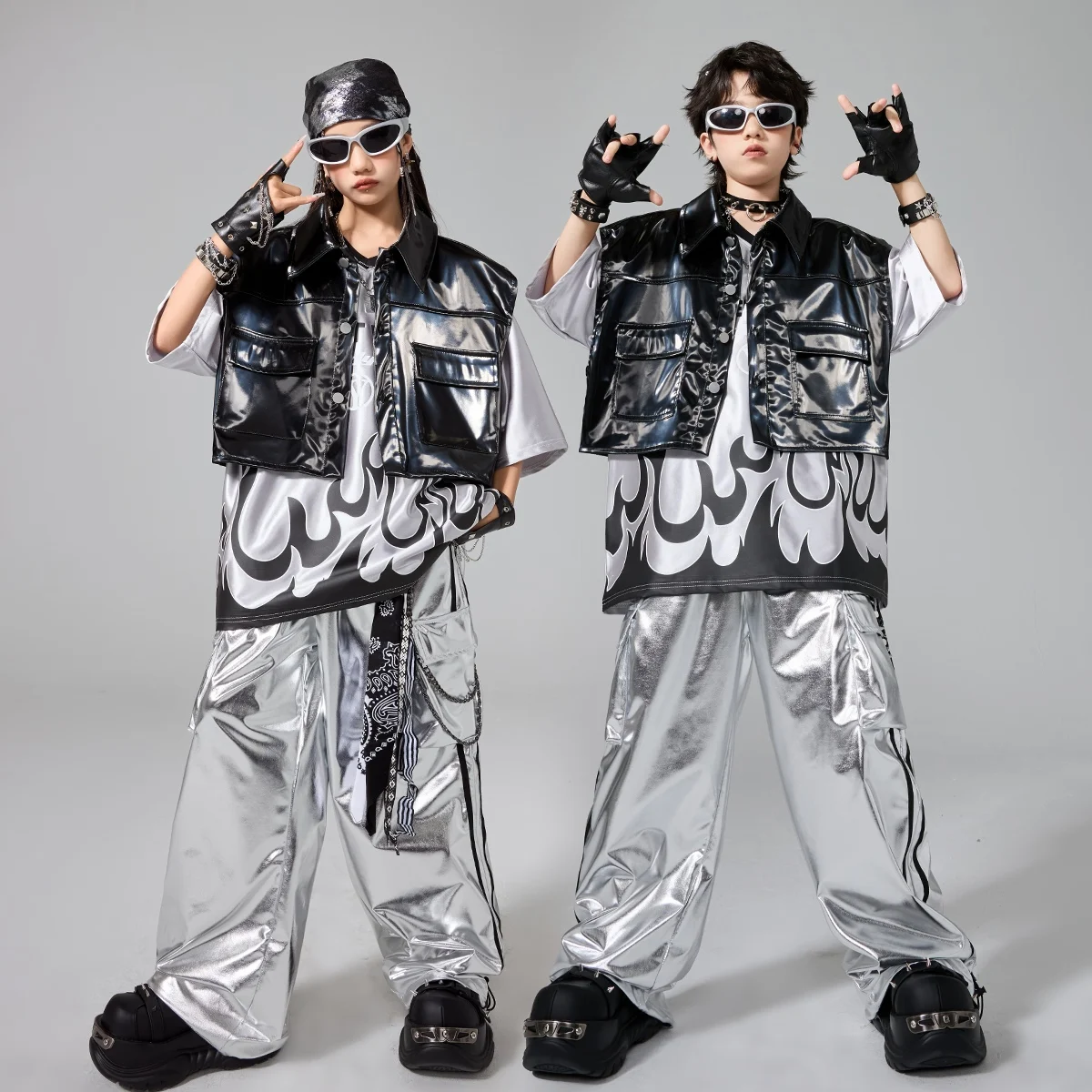 

New Children'S Ballroom Dance Clothes For Girls Jazz Dance Outfit Boys Hip Hop Clothing Kids Performance Street Wear XS10020