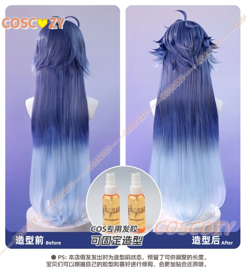Juego Genshin Impact Flins Cosplay peluca Prop largo azul resistente al calor síntesis pelo Halloween carnaval fiesta para mujeres y hombres
