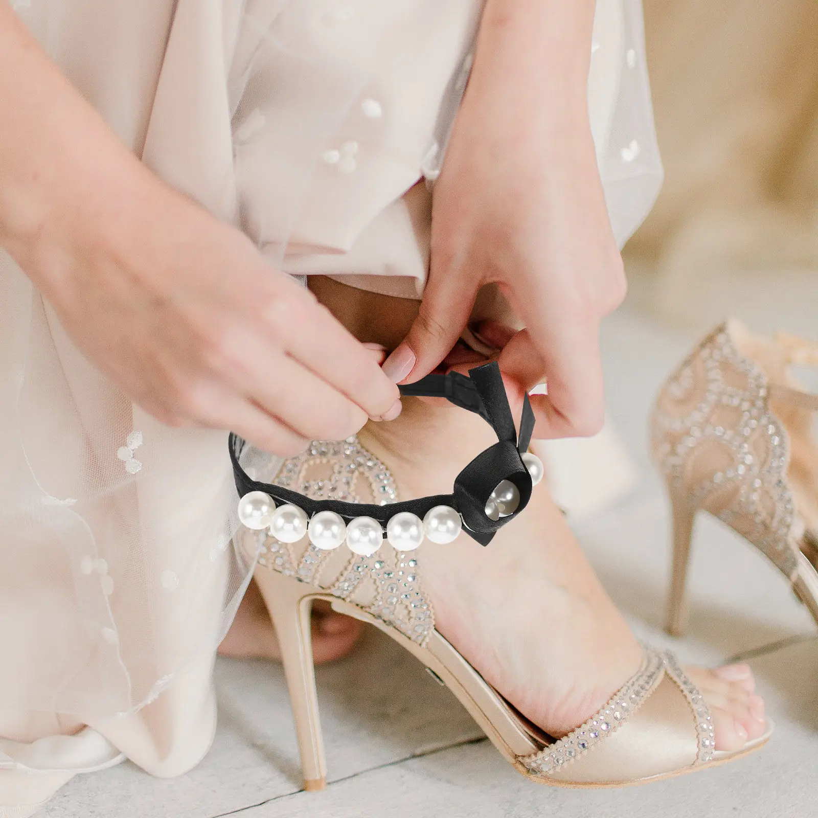 

1 пара женских ремешков для обуви на высоком каблуке с имитацией жемчуга, съемные, предотвращающие распускание, заменяющие ремешки для комфортной носки на весь день