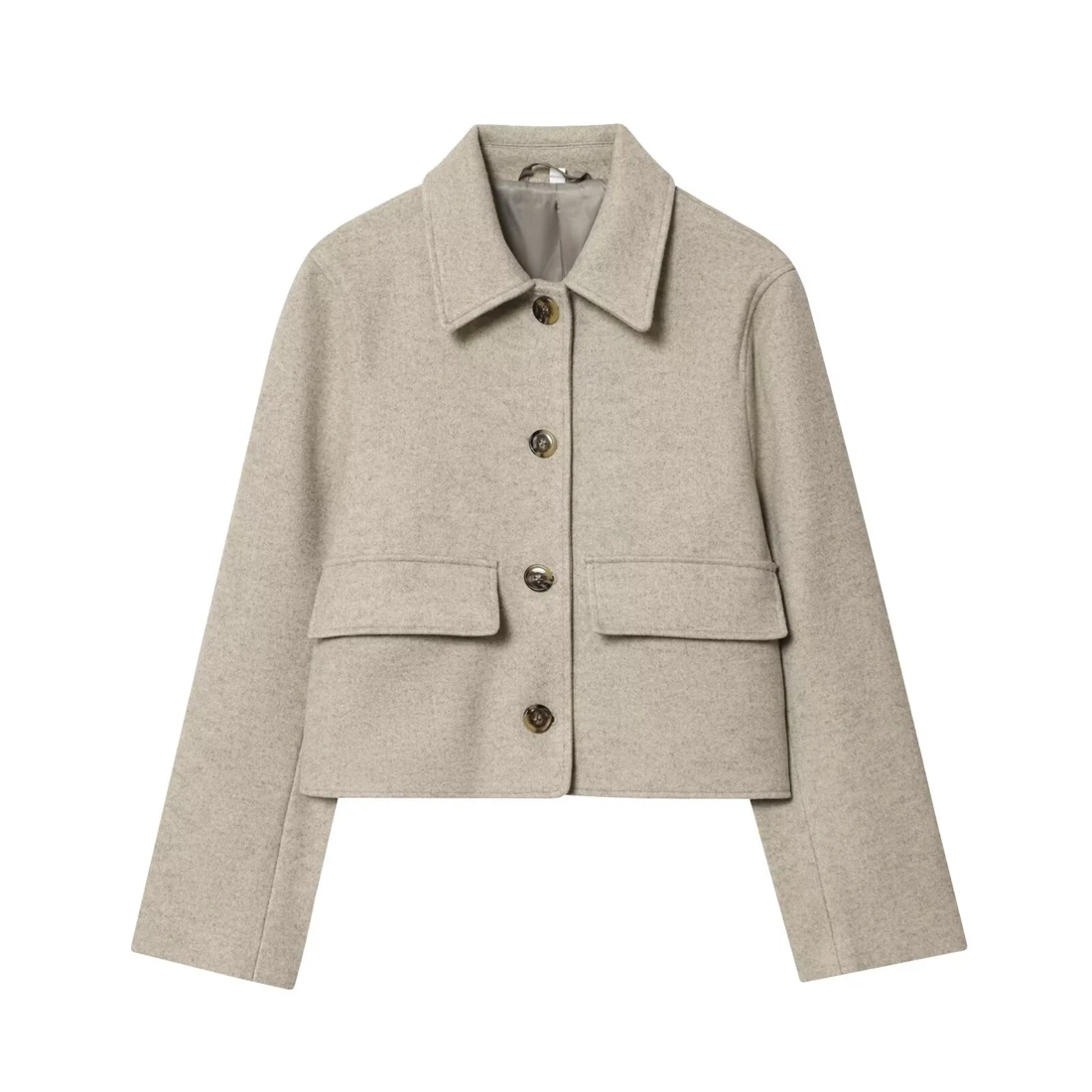 

Women's Fashion Short Wool Coat Button-Up Collared Jacket Top 2025 Fall New Arrival Elegant Professional Women's Wear