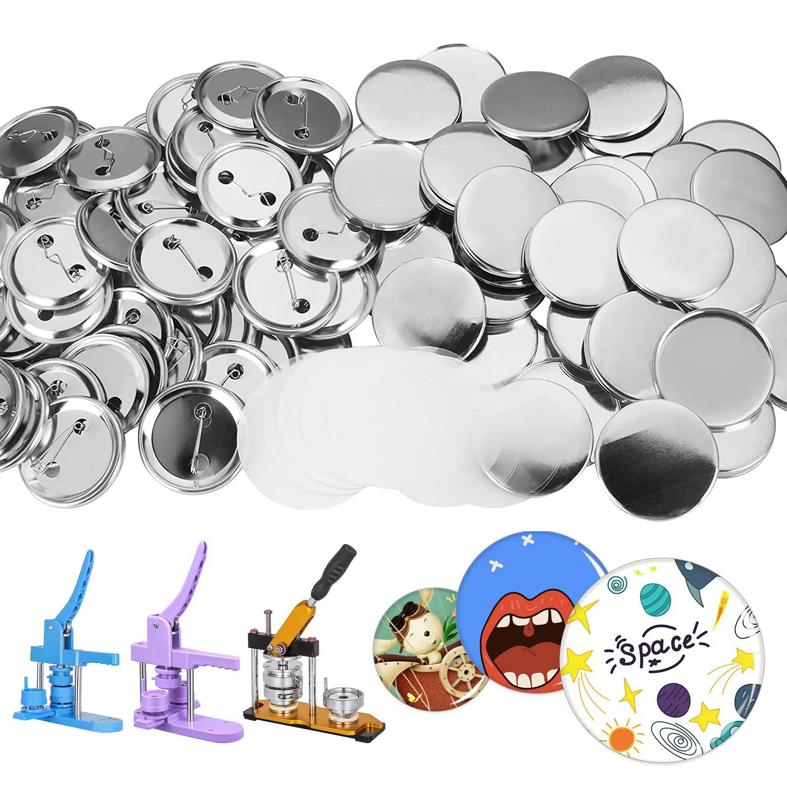 58MM Blank Badge Button Maker Parts 100Pcs Badges Set Button Parts for Button Pin DIY Badge Press Making Machine Material