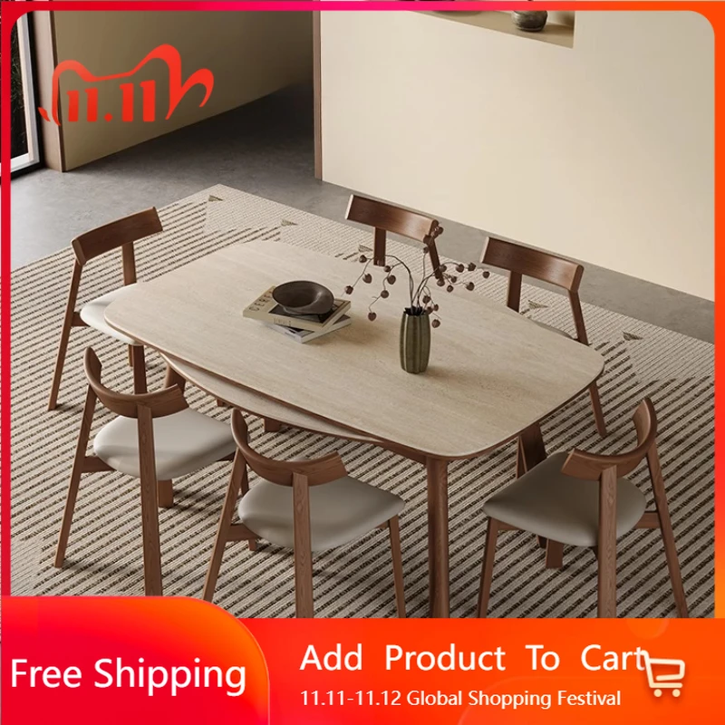 

Wood Extendable Dining Table Light Luxury Lounge Adult Aesthetics High Quality Table Comfortable Reception Mesa Furniture