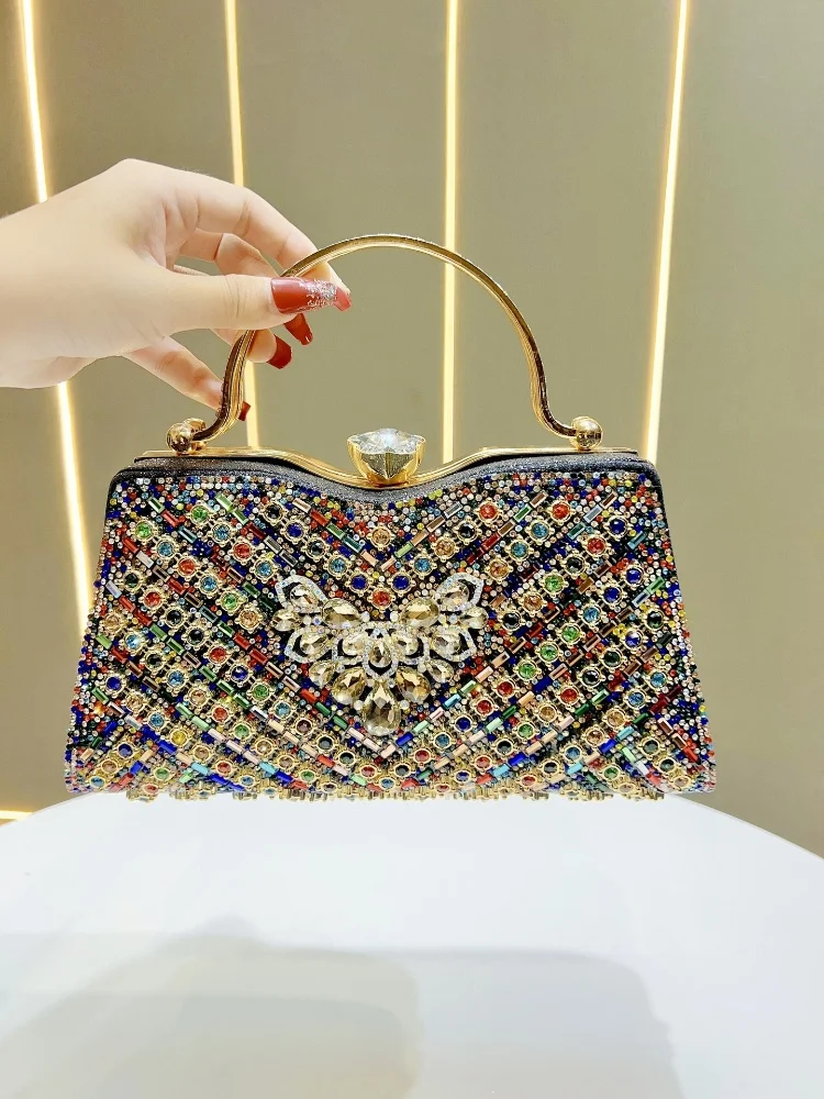 

2025 Luxury Sparkly Diamonds Evening Bag For Women Delicate Colorful Tote Bag High-end Wedding Wallet Shoulder Bags Phone Bags