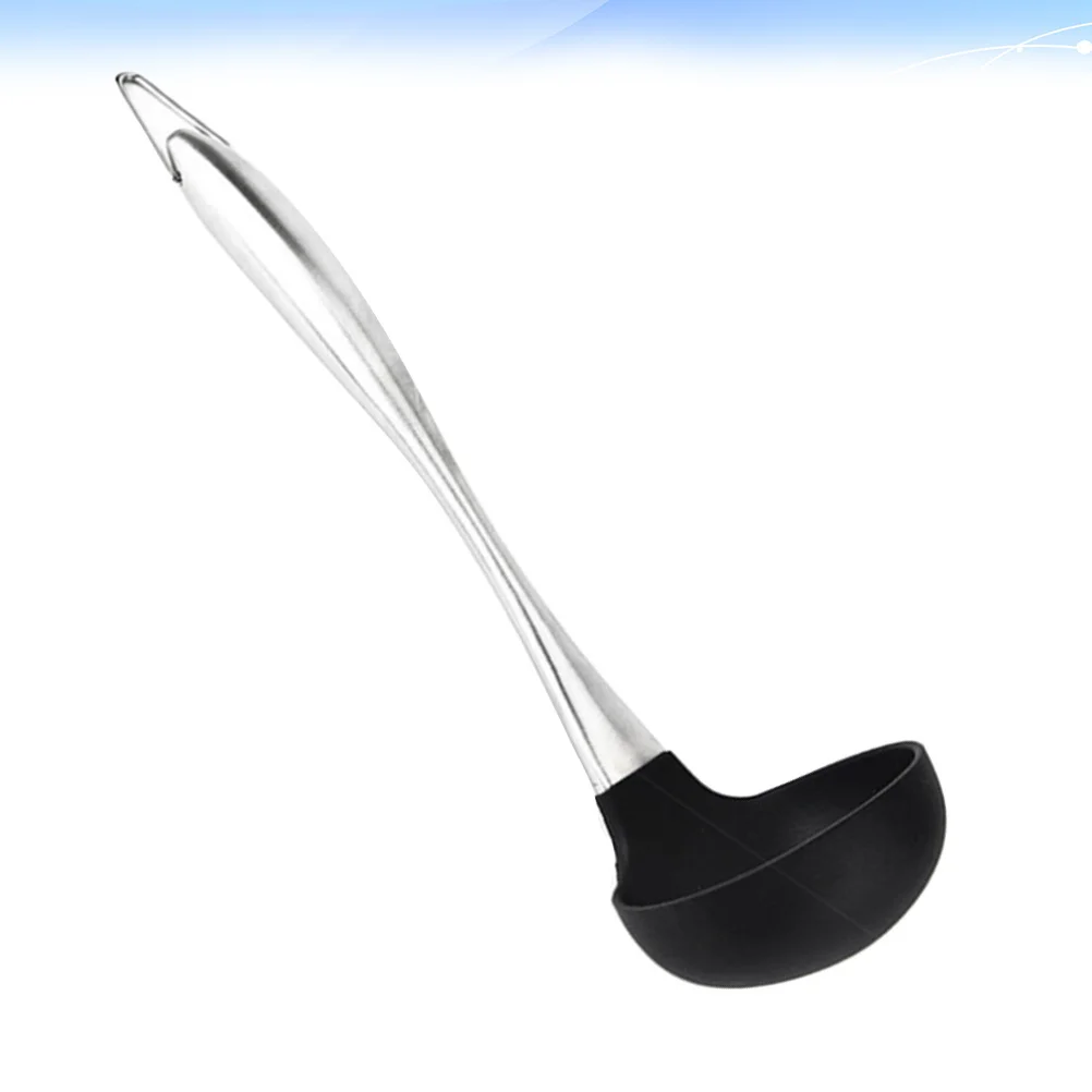 

Non-Stick Soup Spoon Stainless Steel Handle Silicone Kitchen Cooking Tool Heat Resistant Scratch Proof With Hanging Hole For