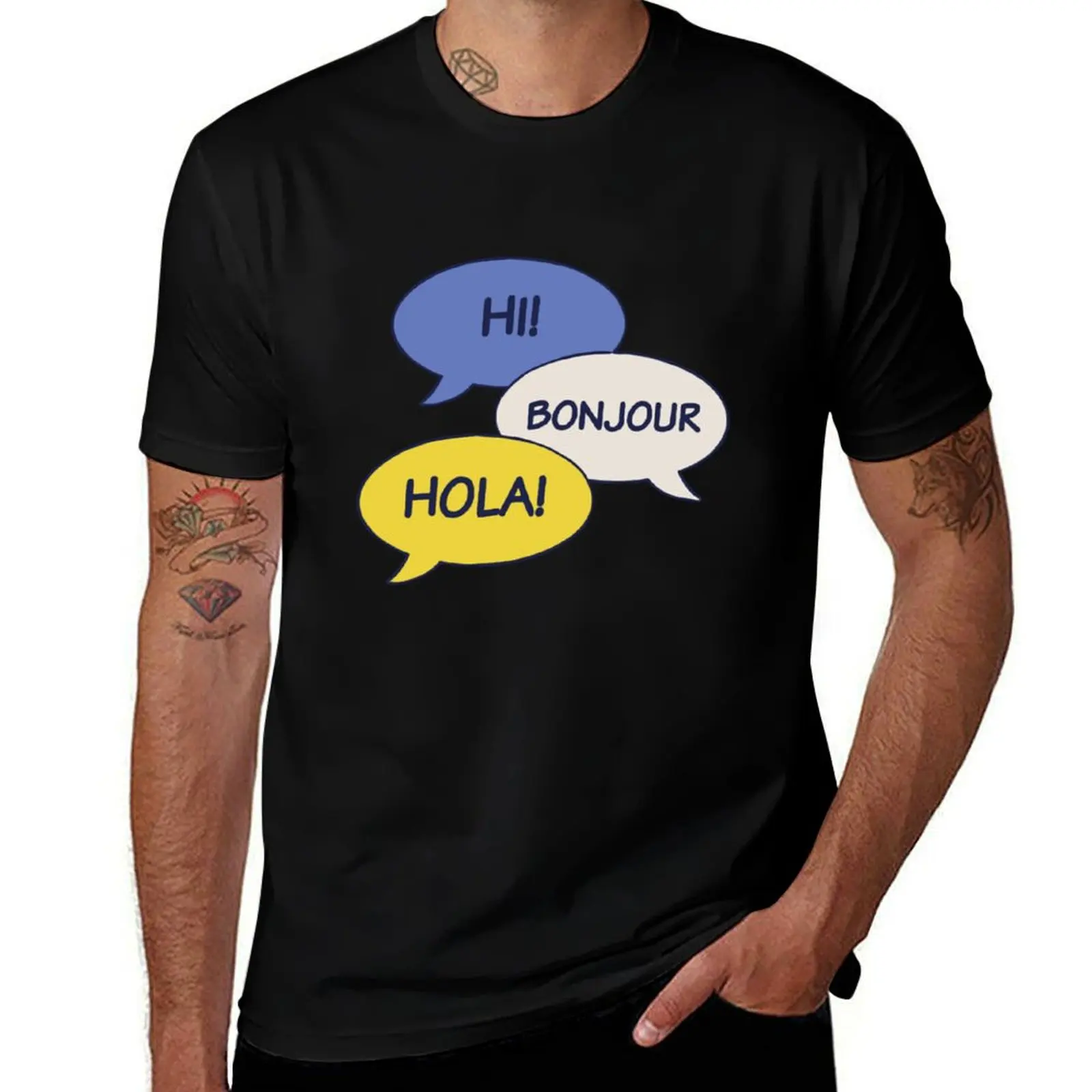 

Hi hola bonjour T-Shirt anime stuff oversized t shirt Short sleeve tee plus size clothes fruit of the loom mens t shirts