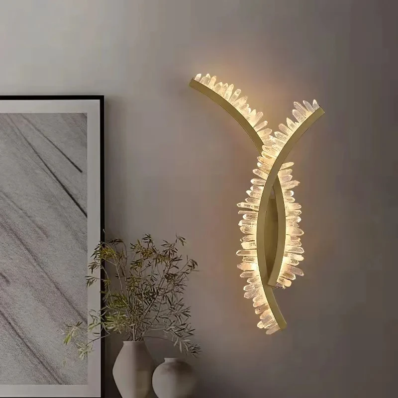 

Natural crystal wall, light gold metal foyer, bedroom wall, Scottish home atmosphere, decorative light, stainless steel YX741TB