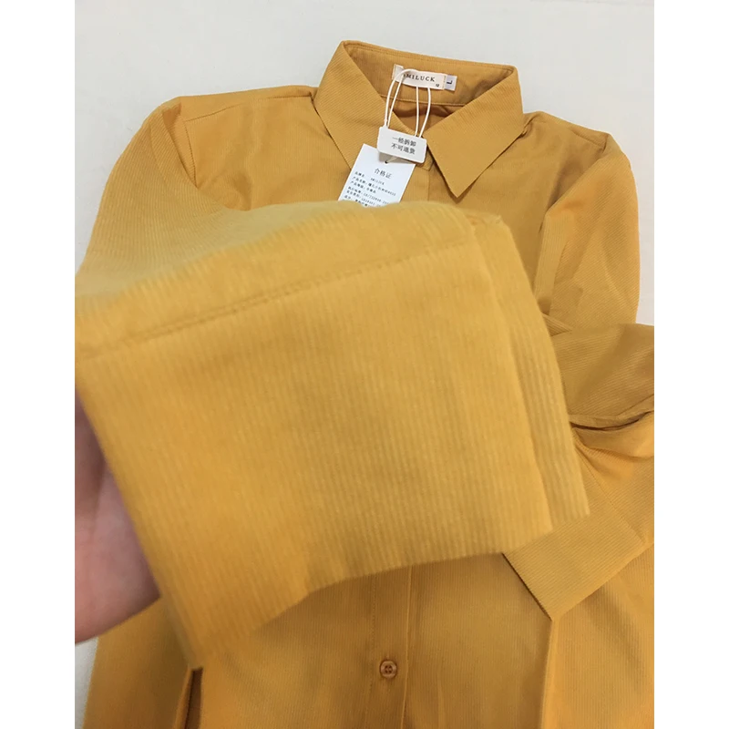 

Loose Long Sleeve Yellow Shirt Women's Fashion Design Handpicked Store Retro Commute Style Button Detail Pure Color Top