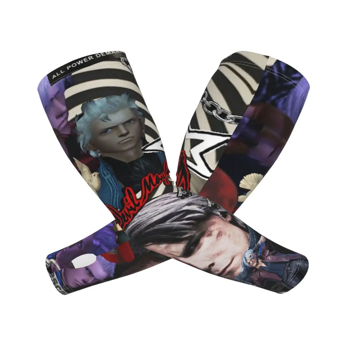 Vergil From The Devil May Cry Seri أكمام أذرع تبريد خارجية من الشمس فوق البنفسجية غطاء حماية صيفي من الحرير الجليدي لركوب الدراجات وأكمام وشم