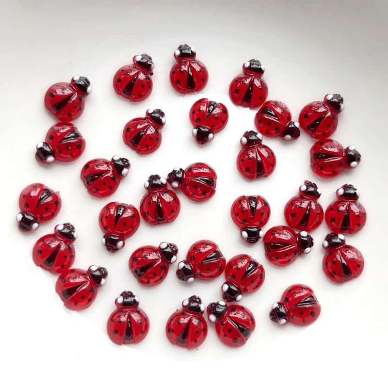 50pcs hand-painted mini red beetle art flat back nail stickers DIY wedding scrapbook decorative crafts