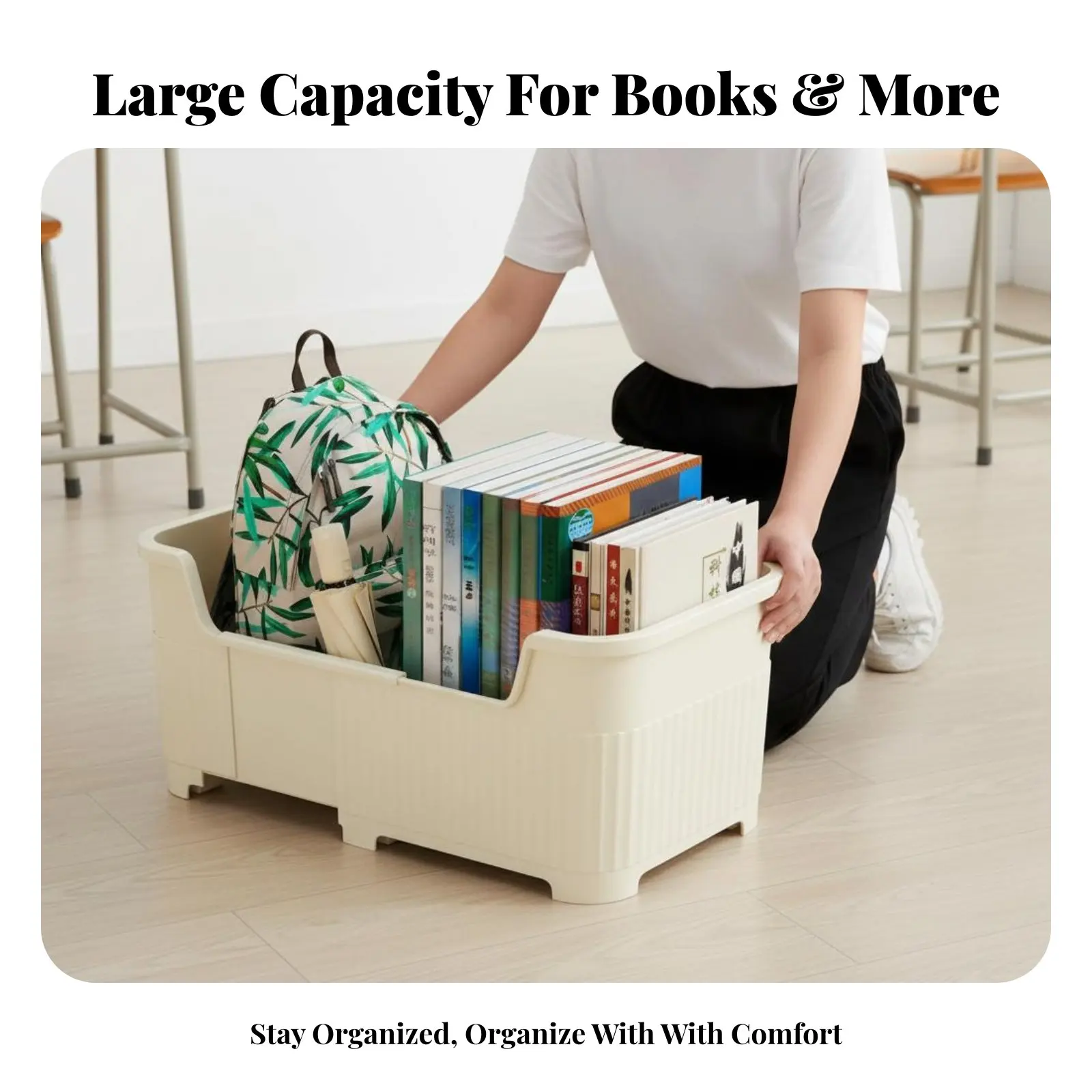 

Расширяемый органайзер для книг на колесиках со встроенной ручкой, вместительный контейнер для книг, экономит место, для родителей и классных комнат